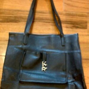KCR Reaction Black Tote Shoulder Bag in Faux Pebbled Leather